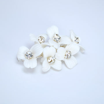 Swarovski Crystal Dainty Porcelain White Flower Bloom Bridal Hair Clip, Bridesmaid Gift, Wedding Hair Accessory.